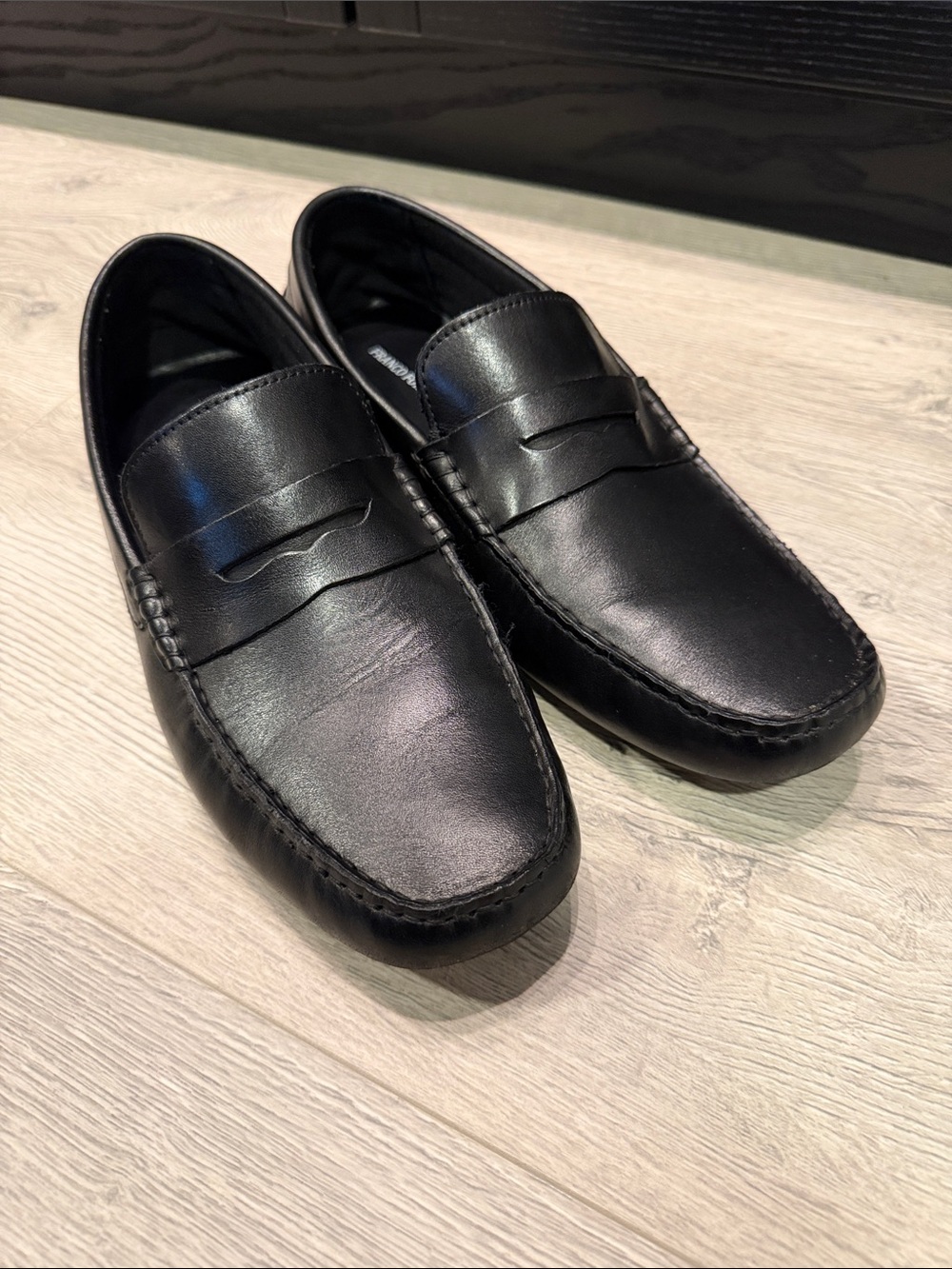Franco Fortini Black Leather Penny Loafers
